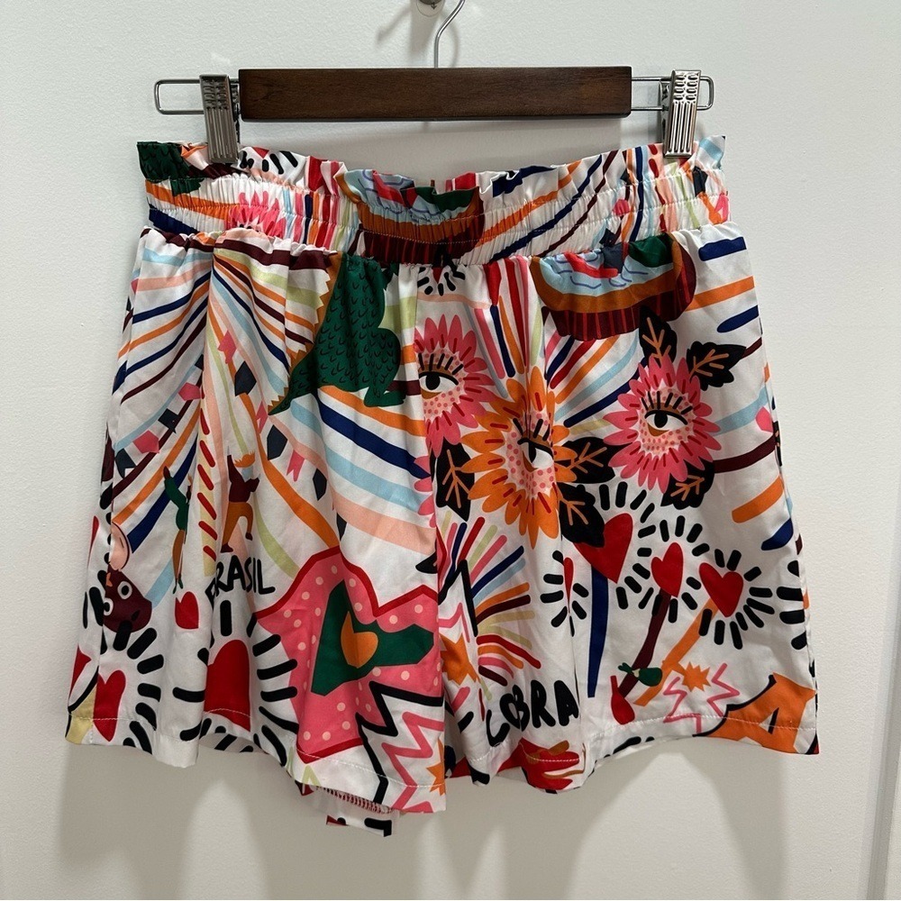 Womens Brasil Graphic Print Paperbag Waist Shorts Multicolor XL 12
